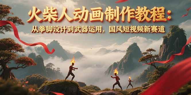 火柴人动画制作教程:从拳脚设计到武器运用,国风短视频新赛道-生财