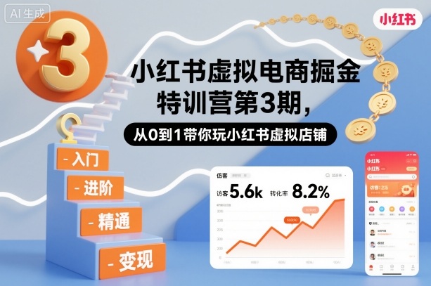 小红书虚拟电商掘金特训营第3期,从0到1带你玩小红书虚拟店铺-生财