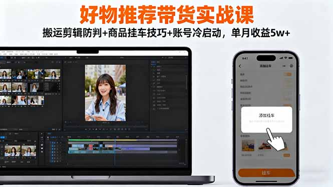 好物推荐带货实战课：搬运剪辑防判+商品挂车技巧+账号冷启动，单月收益5w+-生财