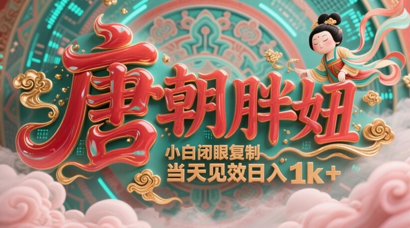 用AI克隆“唐朝胖妞”日更3条，平台疯狂推流，小白闭眼复制，当天见效，日入1k+-生财