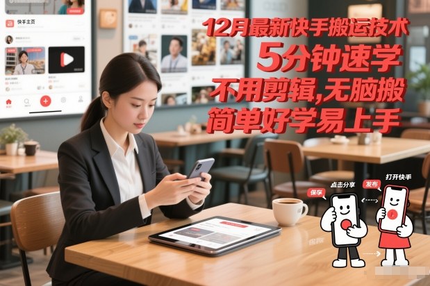 12月最新快手搬运技术，5分钟速学，不用剪辑无脑搬，简单好学易上手-生财