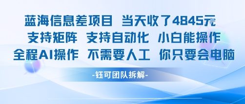 蓝海信息差项目当天收米1k+ 支持矩阵支持自动化小白能操作全程AI操作不需要人工你只要会电脑-生财