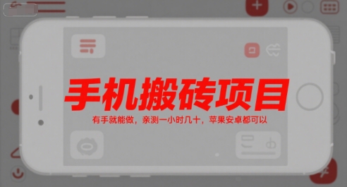 手机搬砖项目，有手就能做，亲测一小时几十，苹果安卓都可以-生财