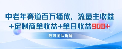 中老年赛道百万播放+流量主收益+定制收益,单日收益9张-生财