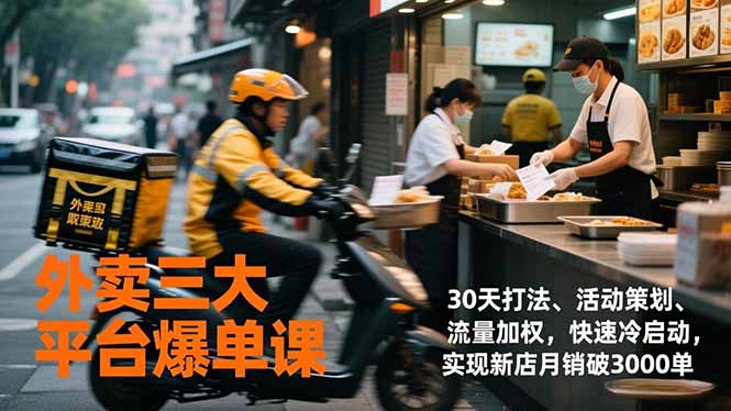 外卖三大平台爆单课，30天打法、活动策划、流量加权，快速冷启动，实现新店月销破3000单-生财