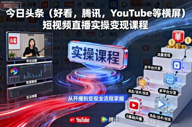 今日头条(好看，腾讯，YouTube等横屏)短视频直播实操变现课程-生财