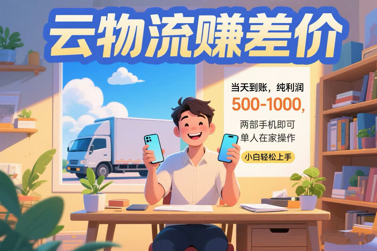 云物流赚差价 当天到账纯利润500-1000 两部手机即可 可单人在家操作 小...-生财