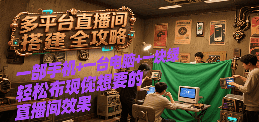 多平台直播间搭建全攻略，一部手机+一台电脑+一块绿布轻松实现你想要的直播间效果-生财