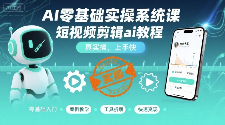 AI零基础实操系统课，短视频剪辑ai教程，真实操，上手快-生财