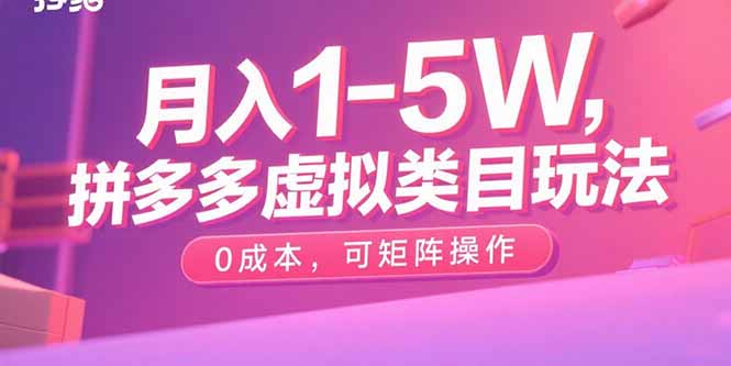 月入1-5W，拼多多虚拟类目玩法，0成本，可矩阵操作-生财