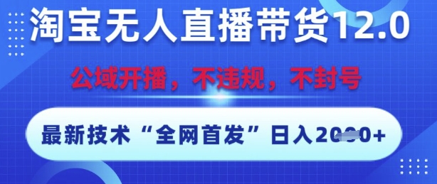 淘宝无人直播带货12.0，最新技术，不封号，不违规，操作简单，开播爆单，日入多张【揭秘】-生财
