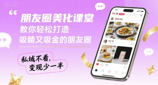 朋友圈美化课堂，教你轻松打造，吸睛又吸金的朋友圈，私域不看，变现少一半-生财