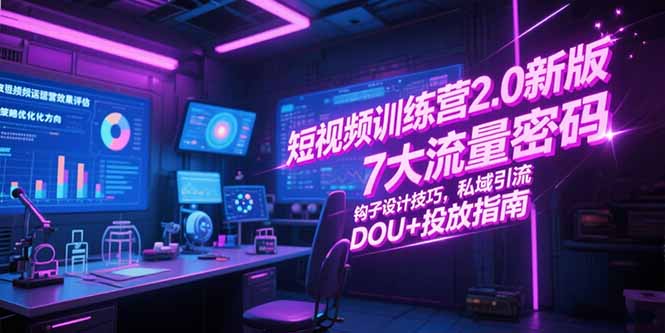 短视频训练营2.0新版，7大流量密码/钩子设计技巧/私域引流/DOU+投放指南-生财