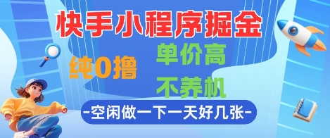 快手小程序掘金，纯0撸，单价高不养机 利用空闲时间做一做，一天好几张【揭秘】-生财