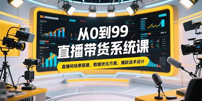 从0到99直播带货系统课，直播间场景搭建，数据优化方案，爆款话术设计-生财