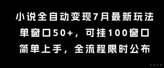 小说全自动变现7月玩法，单窗口50+，可挂100窗口，简单上手，全流程限时公布【揭秘】-生财