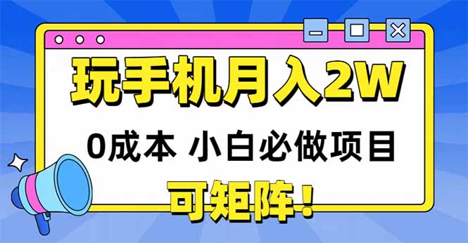 玩玩手机月入20000+，0成本小白必做项目，可矩阵-生财