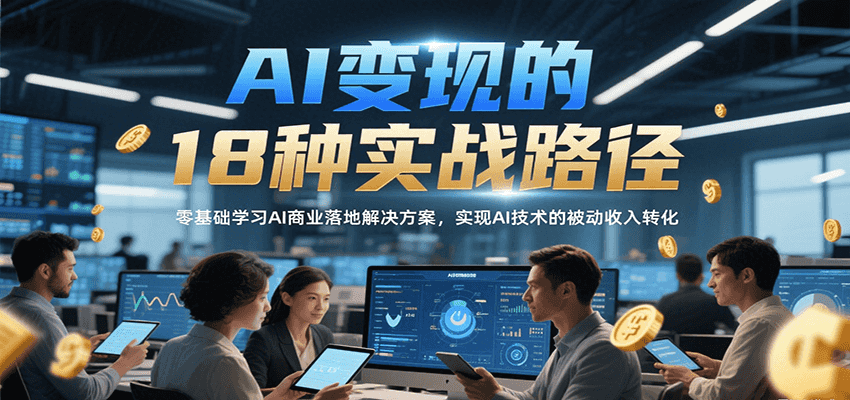 AI变现的18种实战路径，零基础学习AI商业落地解决方案，实现AI技术的被动收入转化-生财