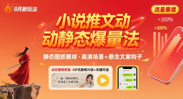 8月小说推文全新玩法,动静态图片+搭配小说文案爆量玩法-生财
