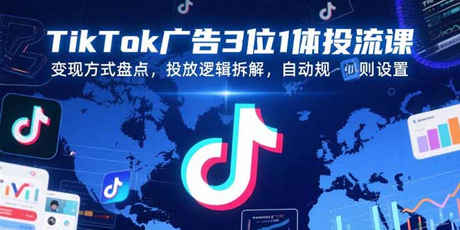TikTok广告3位1体投流课，变现方式盘点，投放逻辑拆解，自动规则设置-生财