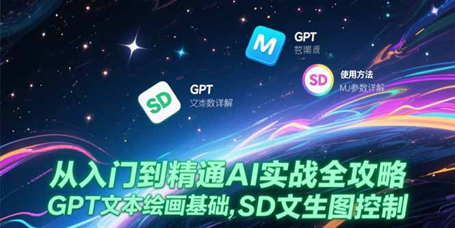 从入门到精通AI实战全攻略，GPT文本绘画基础，MJ参数详解，SD文生图控制-生财
