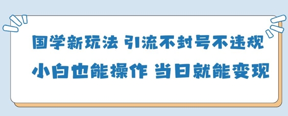 国学新玩法，引流不封号不违规小白也能操作，当日就能变现-生财