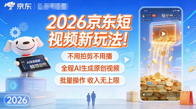 2026京东短视频新玩法!不用拍剪不用播,全程AI生成原创视频,批量操作收入无上限-生财