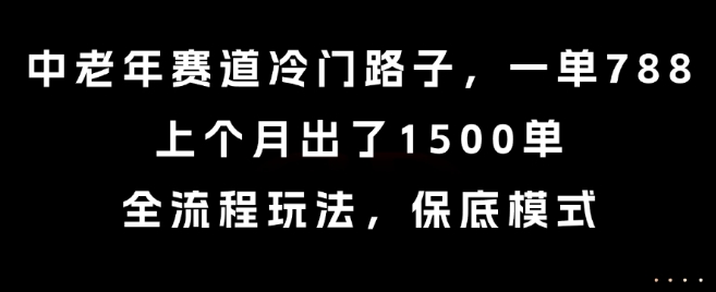 中老年赛道冷门路子，一单788，上个月出了1500单，全流程玩法，保底模式【揭秘】-生财
