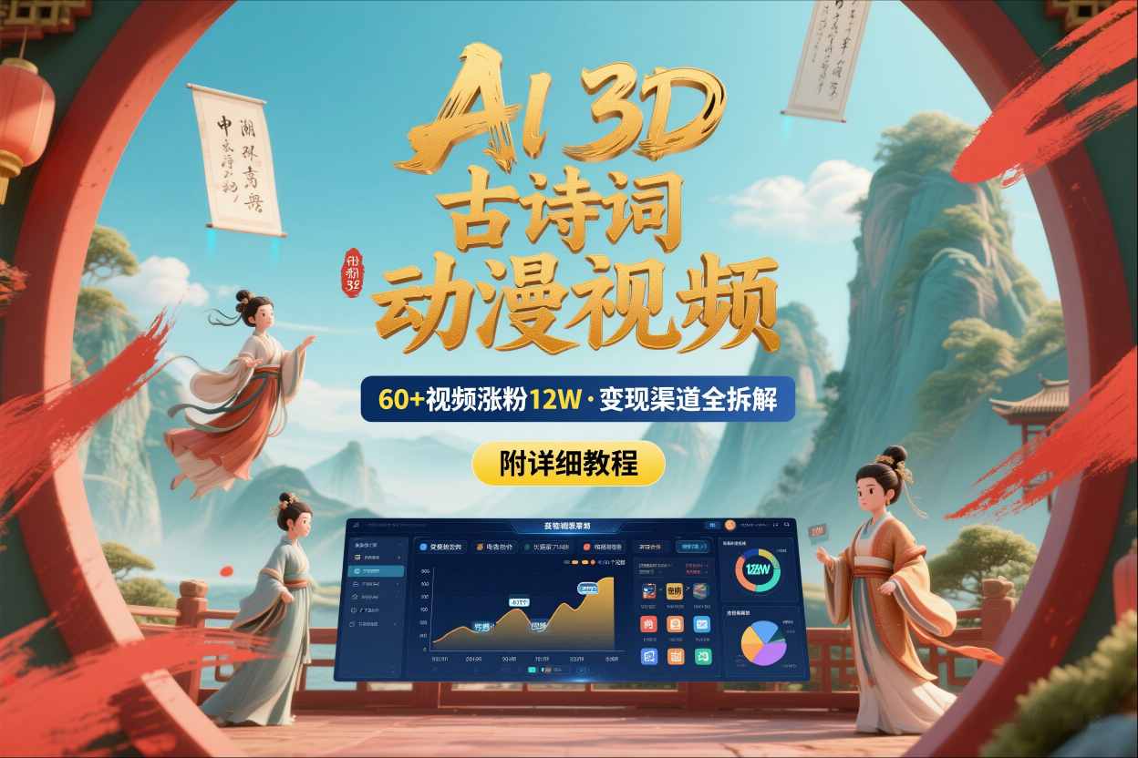 AI制作3D古诗词动漫视频，60多个视频涨粉12W，多个变现渠道拆解【附详细教程】-生财