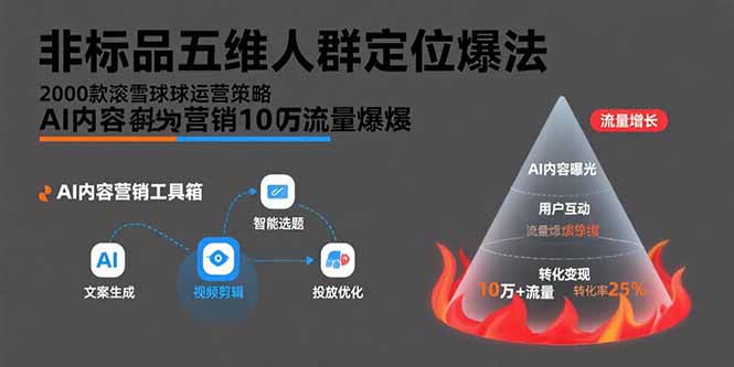 非标品五维人群定位法，2000款滚雪球运营策略，AI内容营销10万流量引爆-生财
