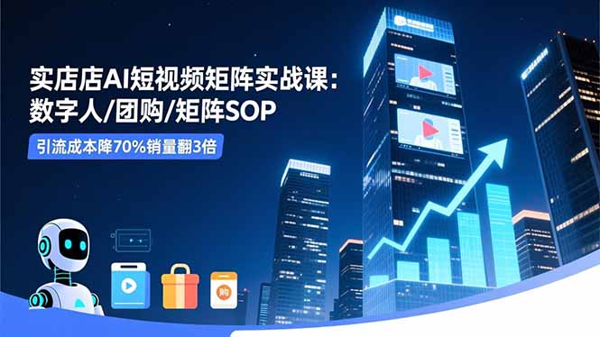 实体店AI短视频矩阵实战课：数字人/团购/矩阵SOP，引流成本降70%销量翻3倍-生财
