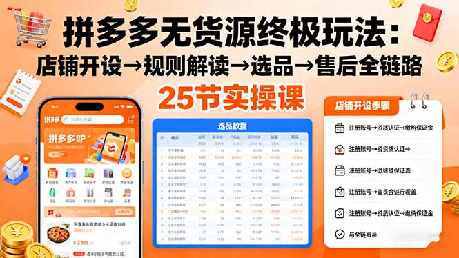 拼多多无货源终极玩法：店铺开设→规则解读→选品→售后全链路,25节实操课-生财