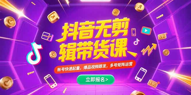 抖音不剪辑带货课，账号快速起量，爆品视频跟发，多号矩阵运营-生财