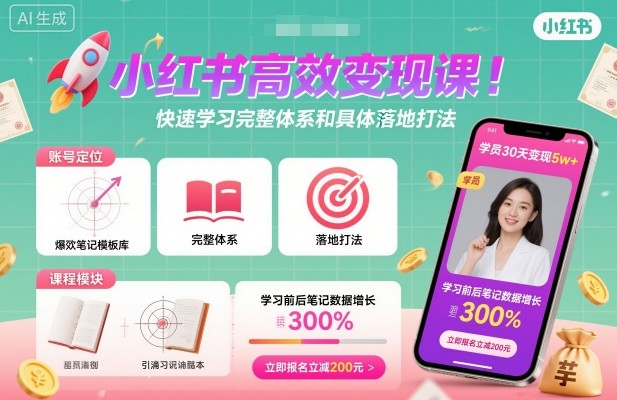 小红书高效变现课,快速学习小红书完整体系和具体落地打法-生财