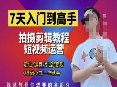 7天入门到高手，短视频剪辑运营高手课，定位 运营 引|流 变现，0基础小白一学就会-生财