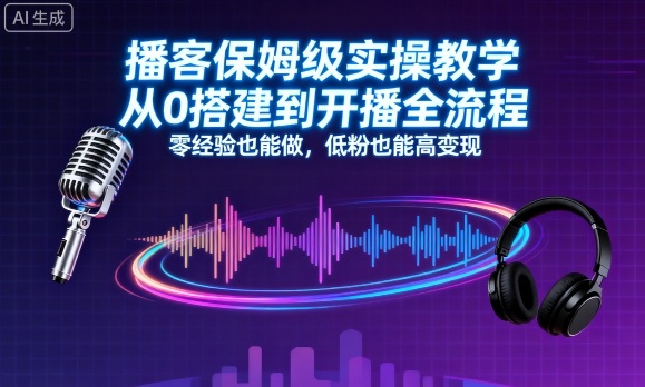 播客保姆级实操教学，从0搭建到开播全流程，零经验也能做，低粉也能高变现-生财