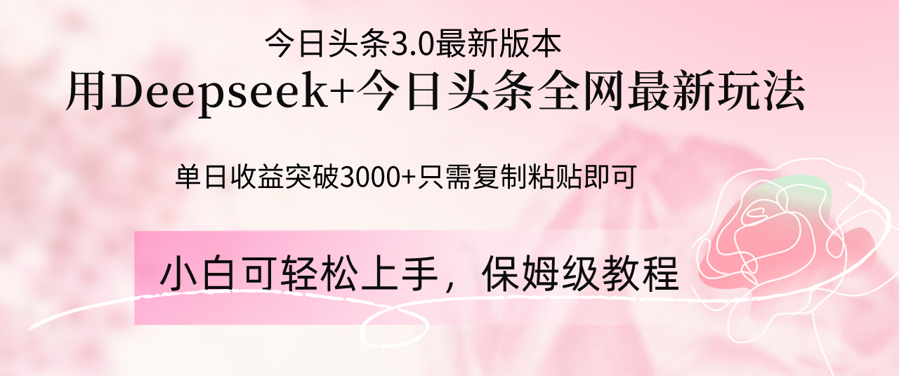 Deepseek结合今日头条全网最新玩法，单日收益突破3000+，只需要简单的...-生财