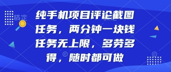 纯手机项目评论截图任务，两分钟一块钱多劳多得，随时随地都能做【揭秘】-生财