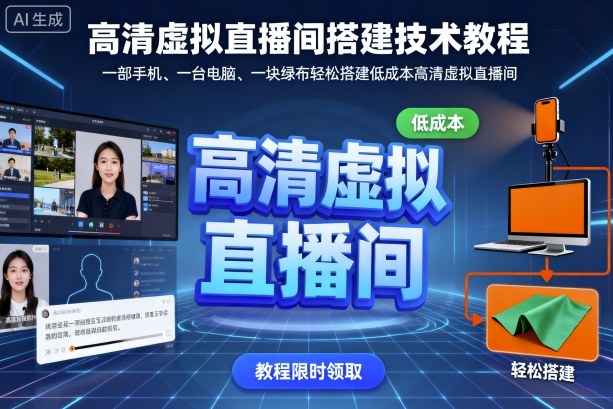 高清虚拟直播间搭建技术教程,一部手机、一台电脑、一块绿布轻松搭建低成本高清虚拟直播间-生财