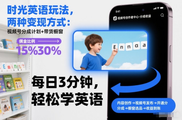 时光英语玩法，两种变现方式：视频号分成计划+带货橱窗-生财