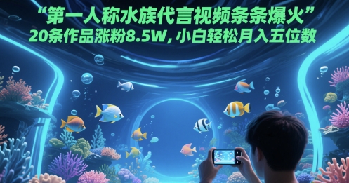 第一人称水族代言视频条条爆火，20条作品涨粉8.5W，小白轻松月入五位数-生财