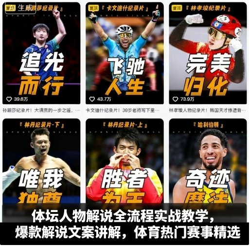 体坛人物解说全流程实战教学,爆款解说文案讲解,体育热门赛事精选-生财