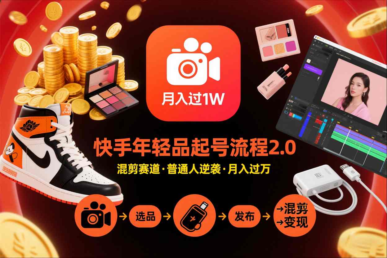 快手短视频带货年轻品起号流程2.0，快手年轻品混剪赛道，普通人也能月入过1W-生财