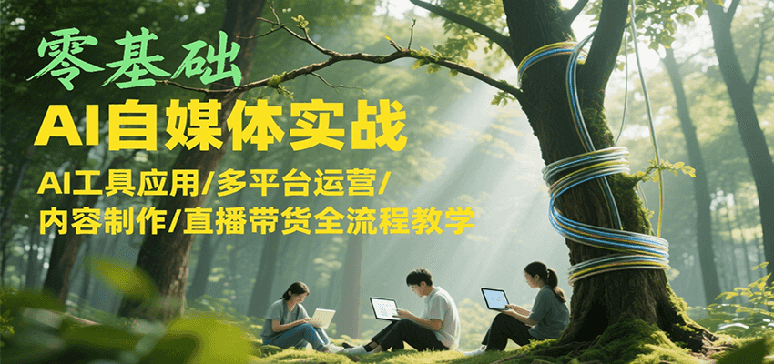 零基础AI自媒体实战,AI工具应用/多平台运营/内容制作/直播带货全流程教学-生财