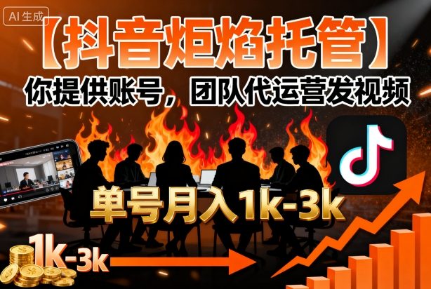 【抖音炬焰托管】你提供账号，团队代运营发视频，单号月入1k+【揭秘】-生财