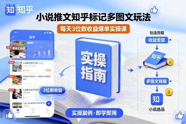 小说推文知乎标记多图文玩法，每天3位数收益爆单实操课-生财