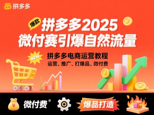 拼多多2025微付费引爆自然流量，拼多多电商运营教程，运营、推广、打爆品、微付费(更新)-生财