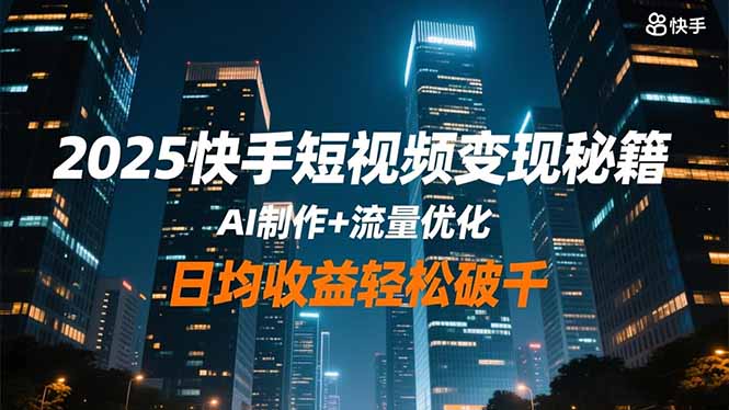 2025快手短视频变现秘籍，AI制作+流量优化，日均收益轻松破千-生财