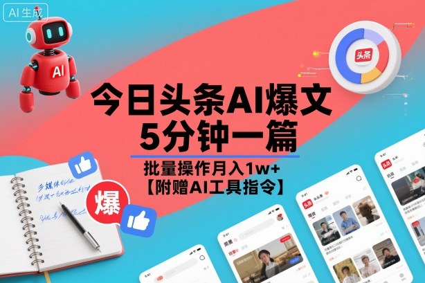 今日头条AI爆文，5分钟一篇，批量操作月入1w+【附赠AI工具指令】-生财