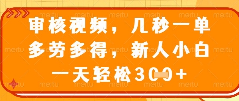 视频审核员，几秒一单，不限时间，不限地点，多做多得，新人小白一天轻松几张+【揭秘】-生财